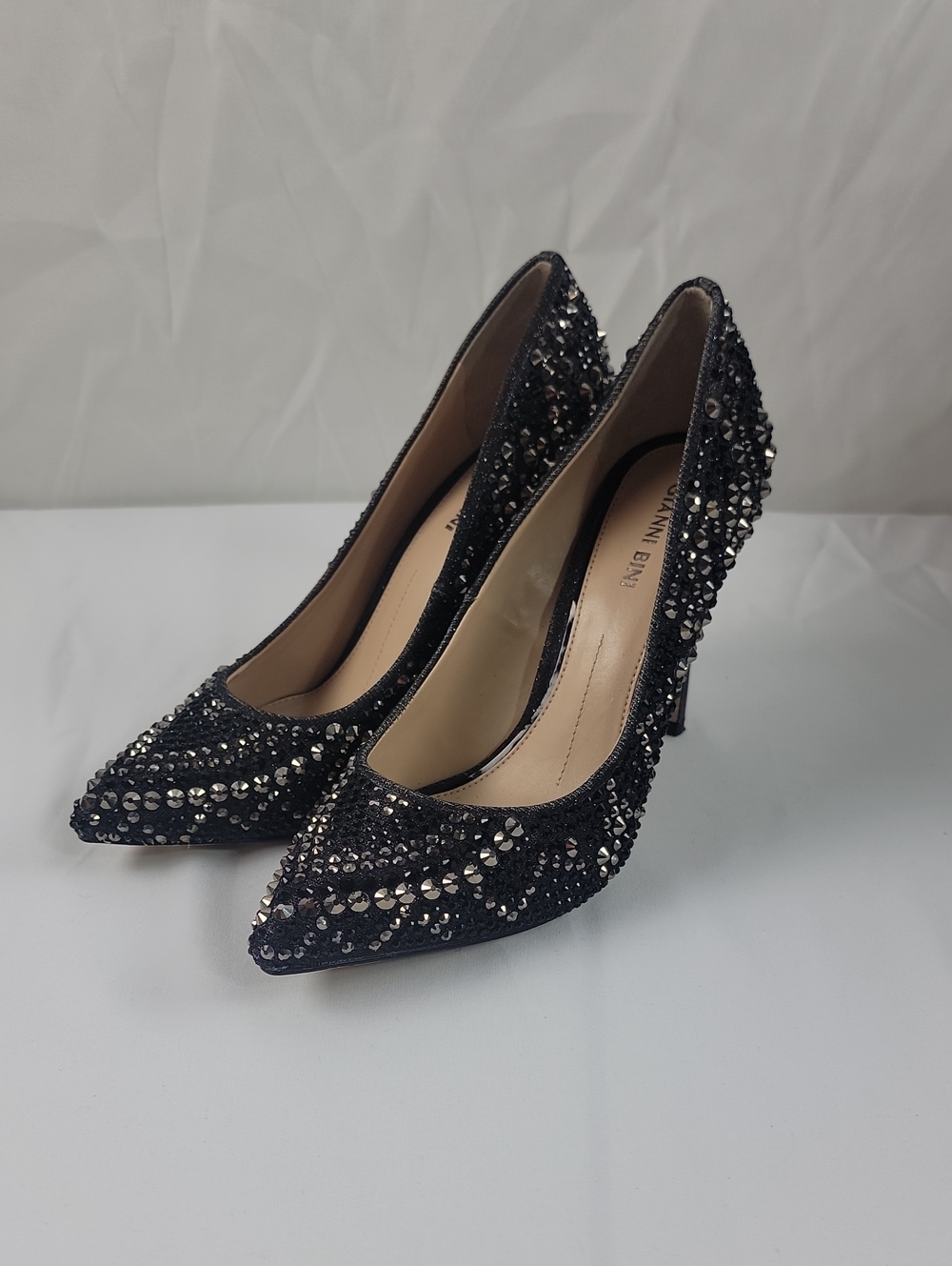 Gianni Bini Black Crystal Embellished Pointed-Toe High Heels 8.5